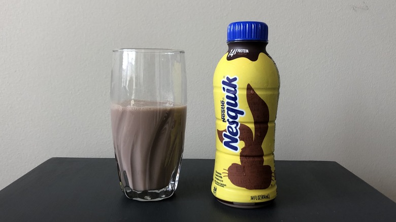 Nesquik chocolate milk in glass