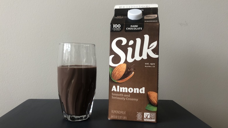 Silk chocolate almond milk carton