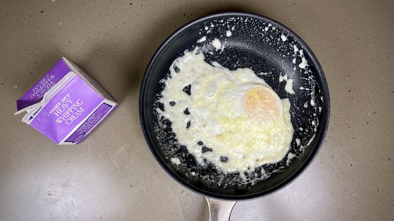 Egg fried in heavy cream