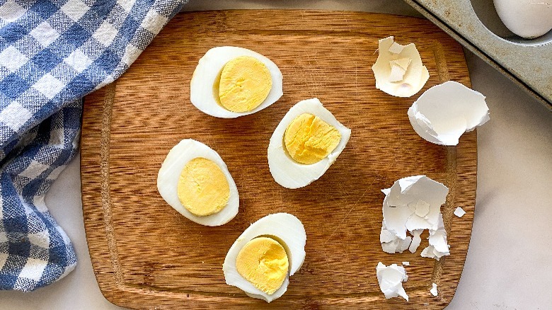 hard boiled eggs on small board