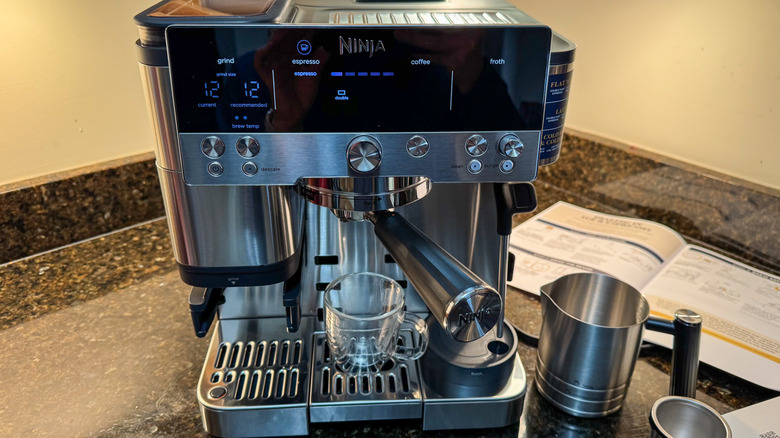 Ninja Luxe Café Premier espresso machine with cup and jug