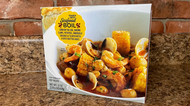 Frozen seafood boil on store shelf