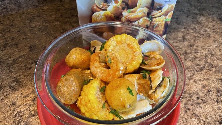 Trader Joe's frozen seafood boil cooked near box