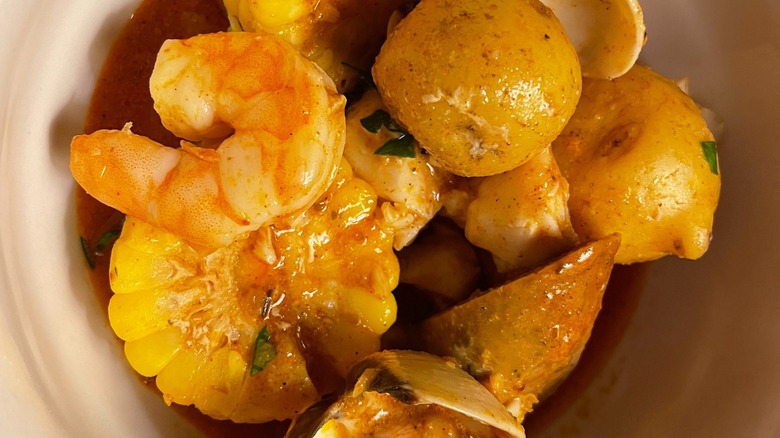 Close up of Trader Joe's frozen seafood boil