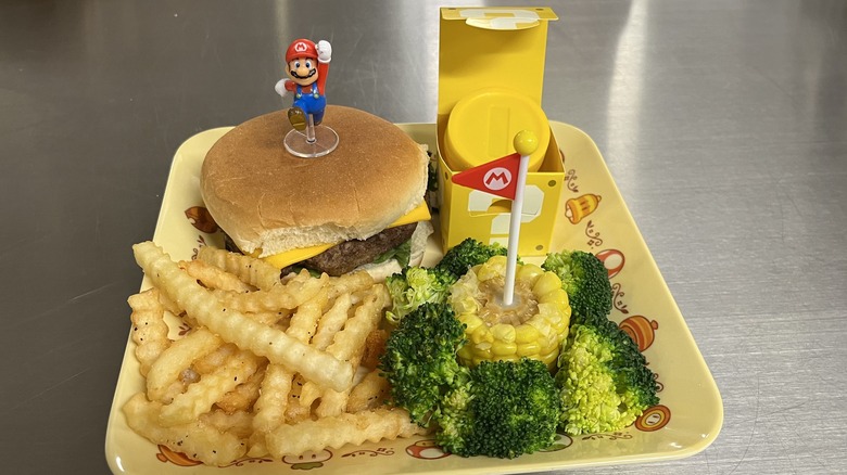 Nintendo cheeseburger corn broccoli