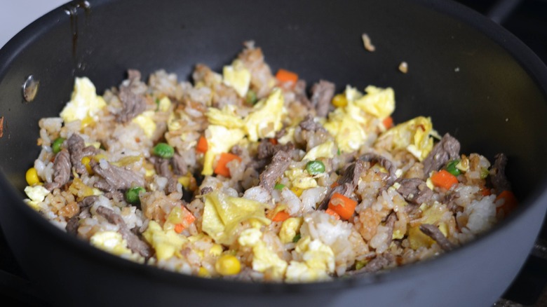 fried rice in frying pan