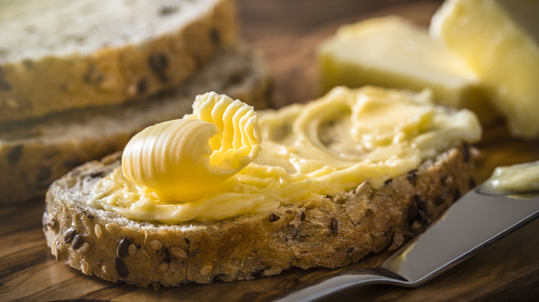 butter on multigrain toast