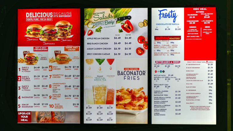 Wendy's drive-thru menu board