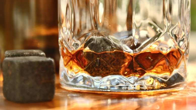 closeup of whisky in glass