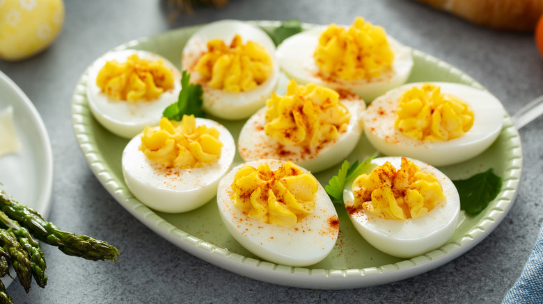 Deviled eggs on plate