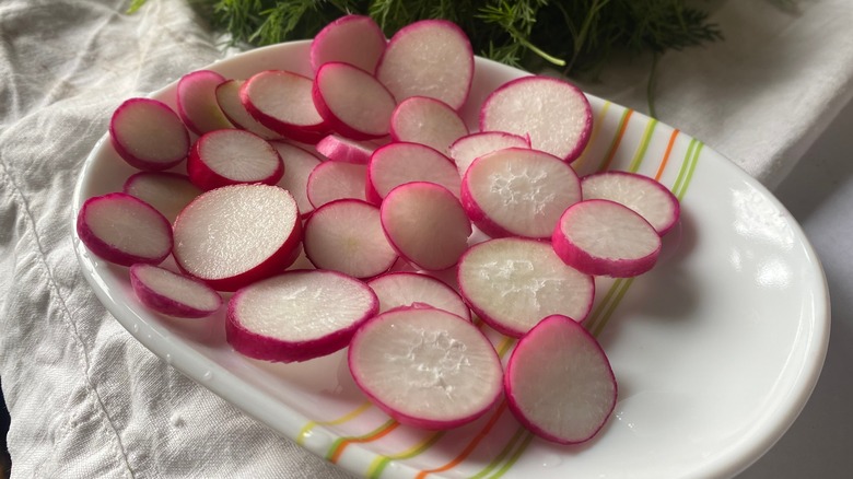 Sliced radishes