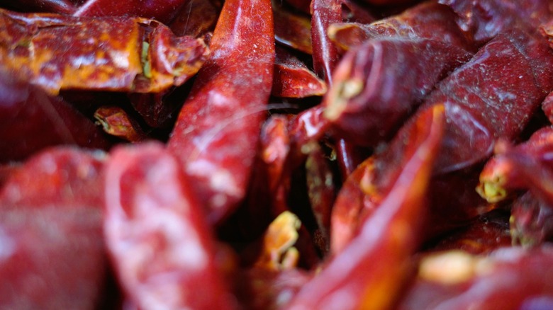 dried guajillo chiles close up