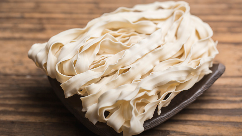 knife-cut noodles close up