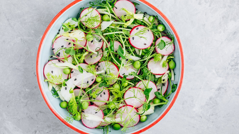 salad with pea shoots