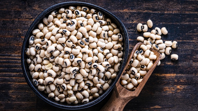 Bowl of black-eyed peas viewed from above