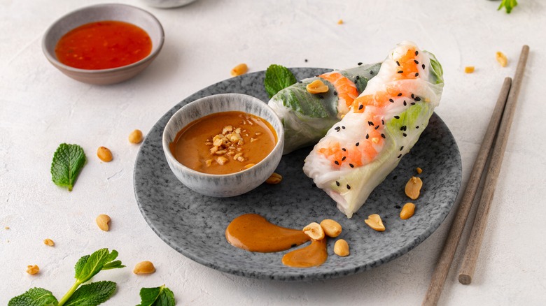 peanut sauce with spring rolls