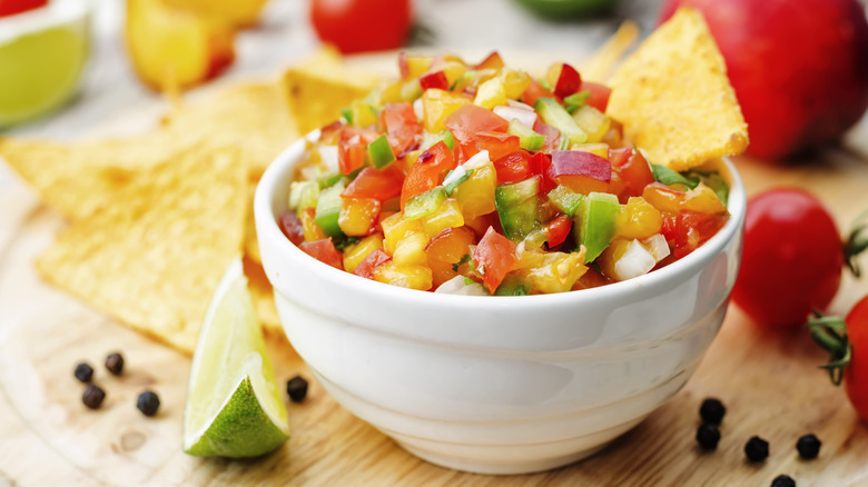 Bowl of peach salsa