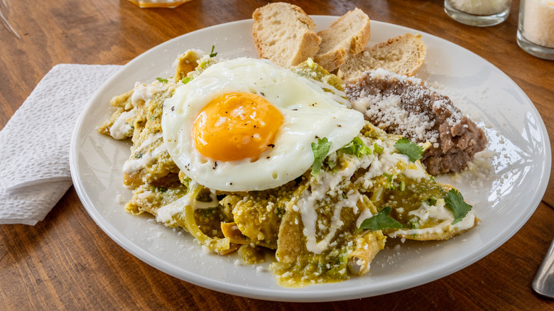 Mexican chilaquiles breakfast