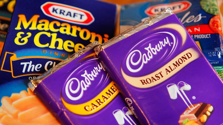 craft macaroni boxes and cadbury chocolate bars