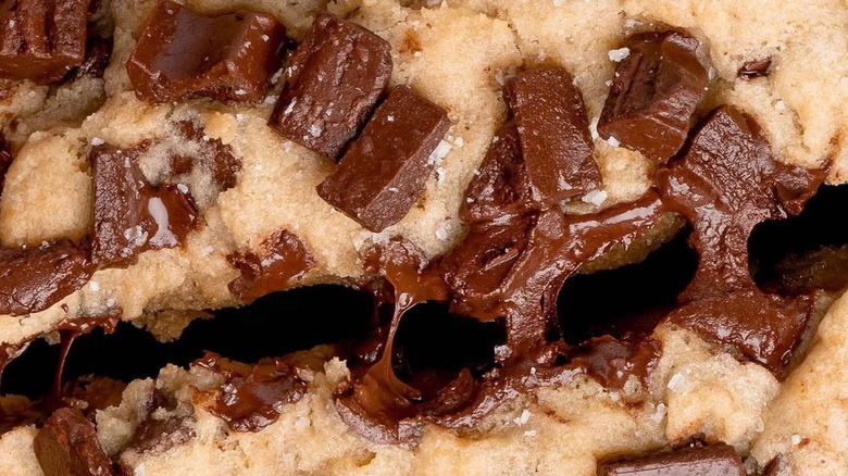 close up of semi-sweet chocolate chunk cookie from Crumbl