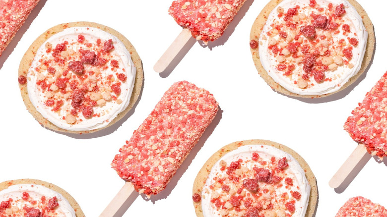 strawberry shortcake cookies on white background with ice cream bars