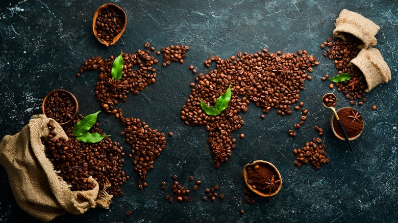 Coffee beans in map shape