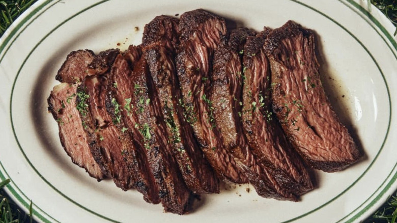 plate of sliced sirloin steak