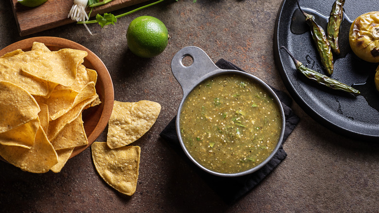 green salsa with chips