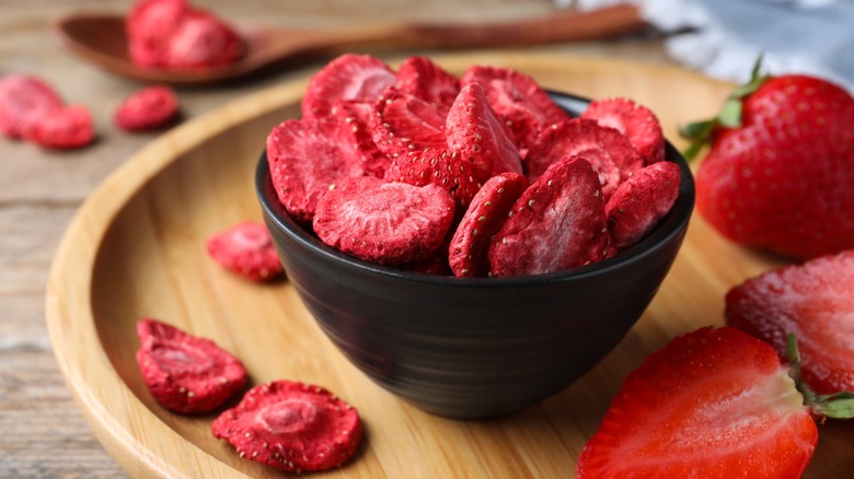 A bowl of freeze-dried strawberries