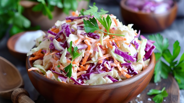 coleslaw in bowl with garnish