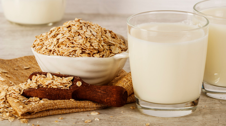 bowl of oats and glass of milk