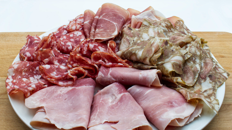 Italian meat charcuterie board with head cheese