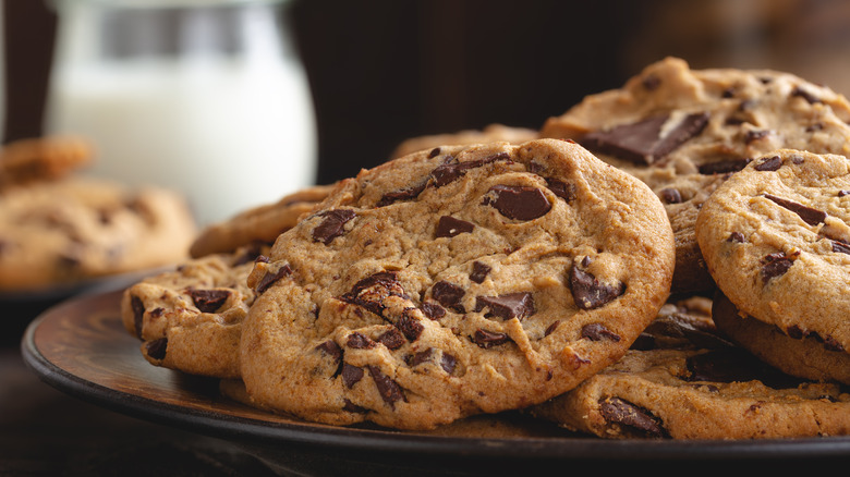 Chocolate chip cookies on plate