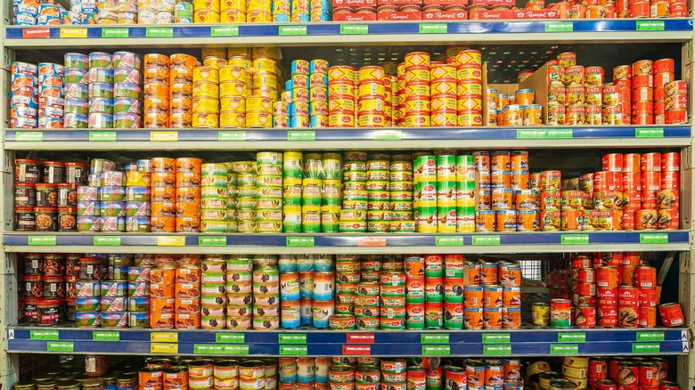 Shelves of canned pâté 