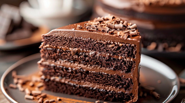 A photo of a chocolate layer cake