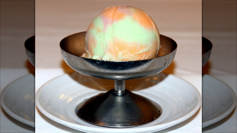 Rainbow sherbet in a cup