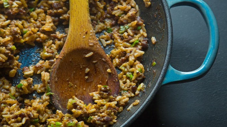 pan of beans and rice