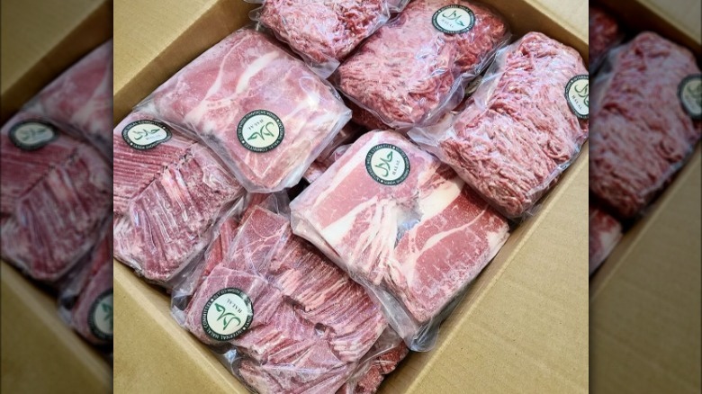 Halal meat in cardboard box