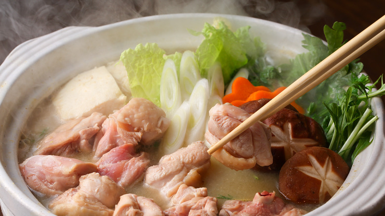 Hotpot with chrysanthemum greens