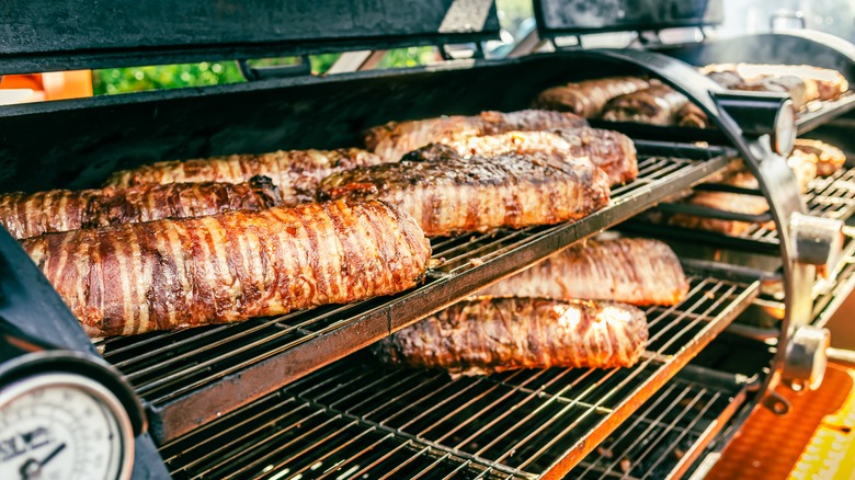 Meat cooking in smoker