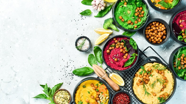 Various hummus bowls and flavors 