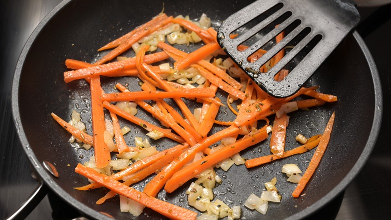 julienne cut carrots on pan