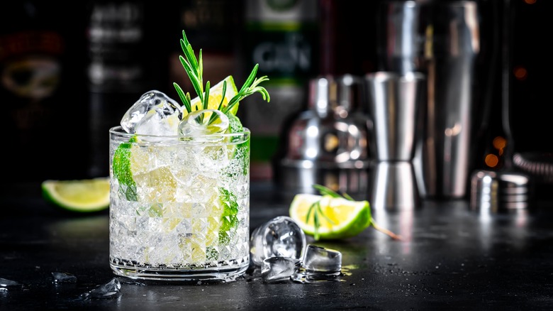 gin and tonic sitting on a bar