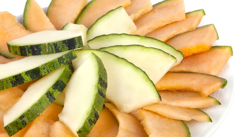 Sliced Christmas melon and cantelope 