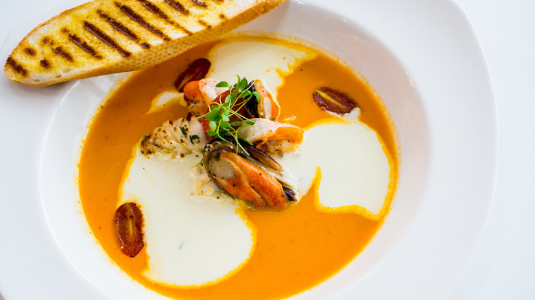 Bouillabaise soup in bowl