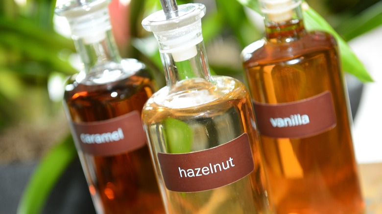 hazelnut caramel and vanilla syrups