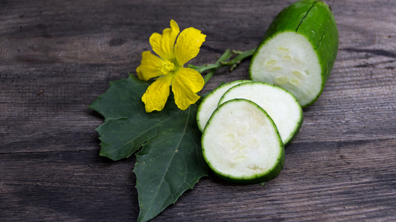 sliced luffa on a table