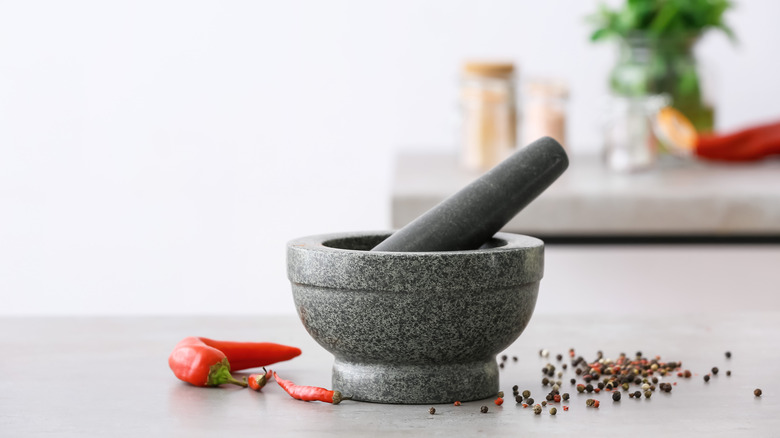 mortar and pestle with spices