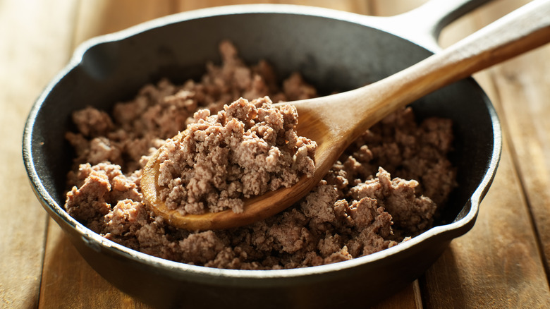 ground beef in skillet