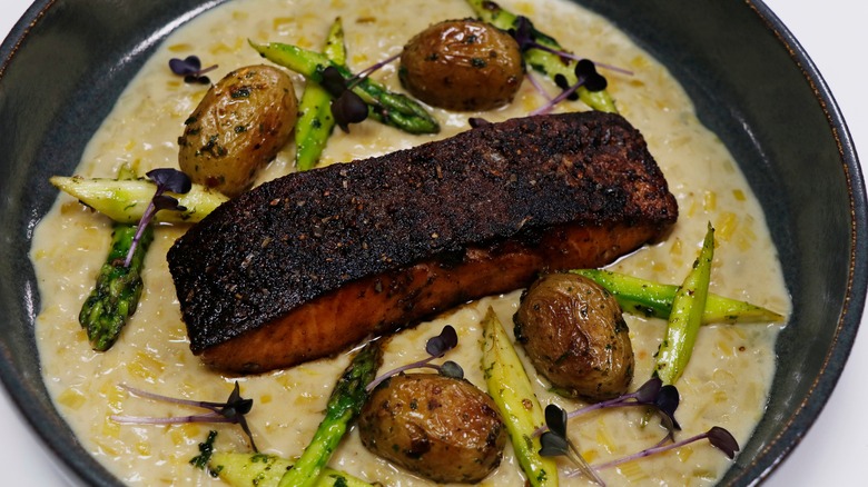 Blackened salmon with potatoes